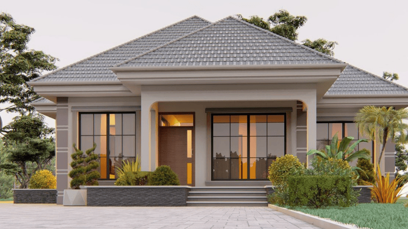 Mẫu nhà cấp 4 ngang 8m có sân vườngara 3