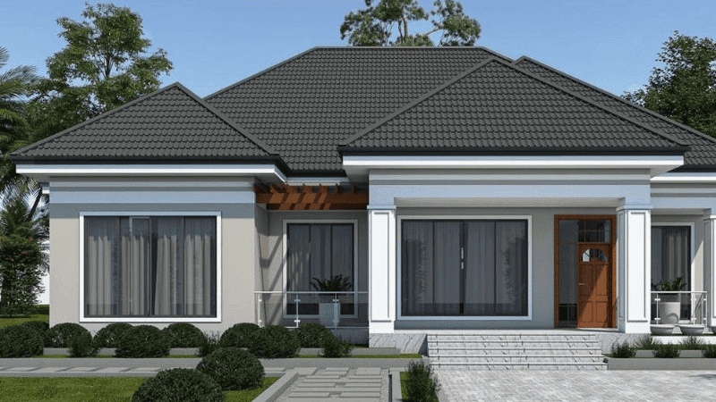 Mẫu nhà cấp 4 ngang 8m có sân vườngara 4