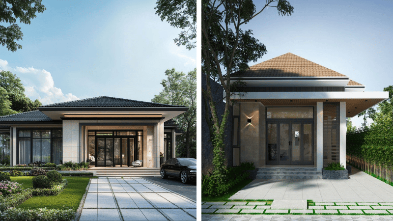 Mẫu nhà cấp 4 ngang 8m có sân vườngara