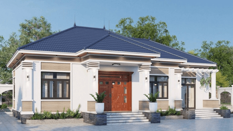 Mẫu nhà cấp 4 ngang 8m mái Nhật mái lệch 1