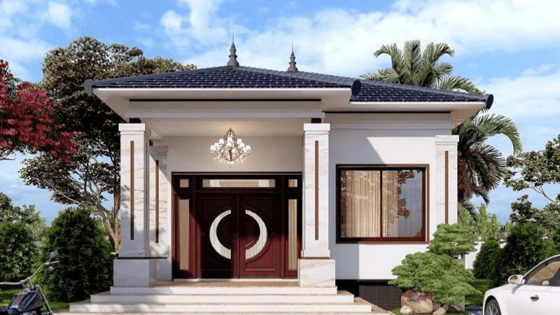 Mẫu nhà cấp 4 ngang 8m mái Nhậtmái lệch 2