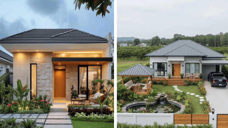 Mẫu nhà cấp 4 ngang 8m mái bằng 5