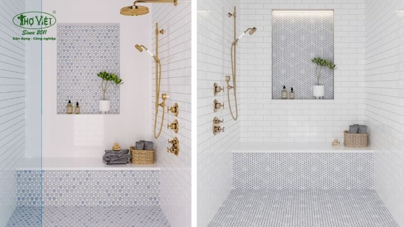 Mẫu nhà vệ sinh gạch Mosaic và lục giác 1