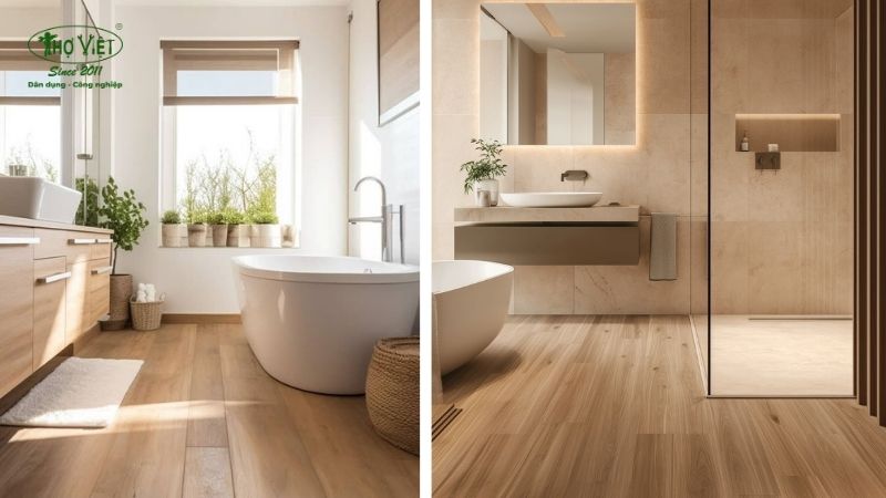 Mẫu nhà vệ sinh gạch vân gỗ và bê tông 2