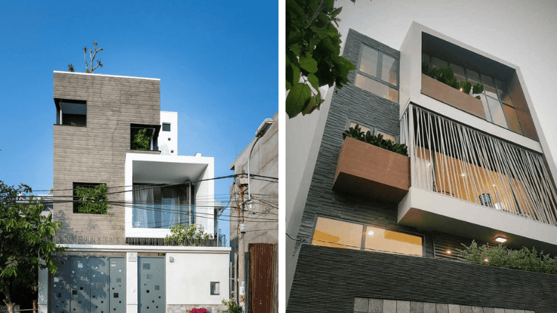 Mẫu ốp đá mặt tiền nhà ống hiện đại