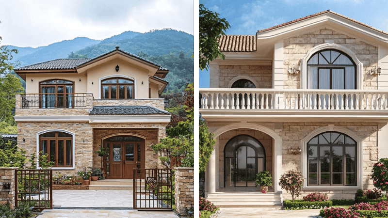 Mẫu ốp đá mặt tiền nhà ống theo màu sắc 2