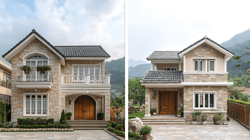 Mẫu ốp đá mặt tiền nhà ống theo màu sắc