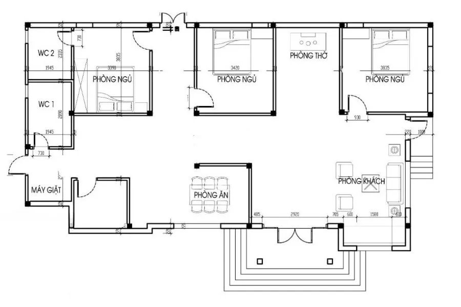 Bản vẽ nhà ống 1 tầng đẹp 5x20 cổ điển