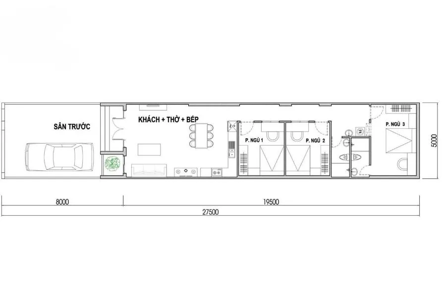 Bản vẽ nhà ống 1 tầng đẹp 5x20 tân cổ điển