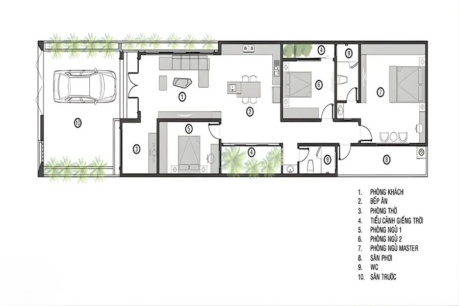 Bản vẽ nhà ống 1 tầng đẹp 5x20 tối giản