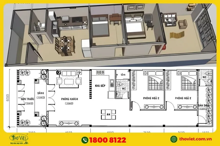 Bảng vẽ mẫu nhà cấp 4 5x20 đang thịnh hành 