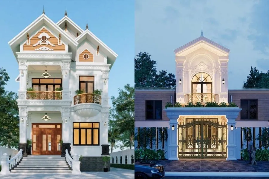 Mẫu nhà 1 trệt 1 lầu 5×15m phong cách tân cổ điển