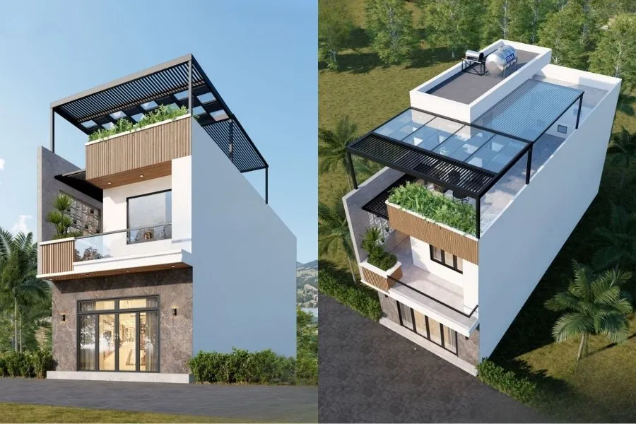 Mẫu nhà 2 tầng 1 tum diện tích 6x18m