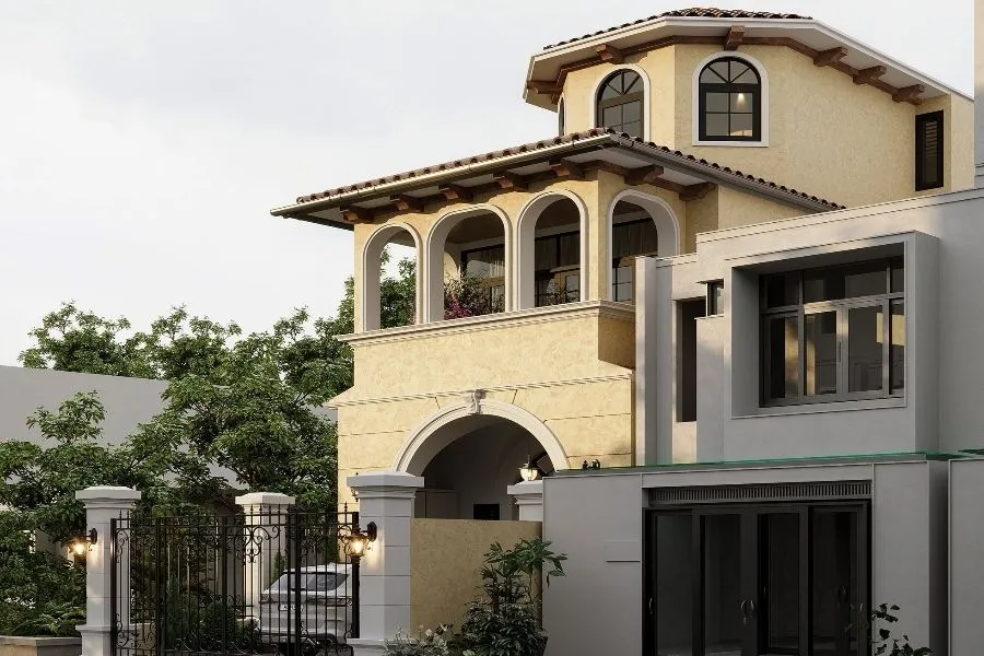 Mẫu nhà 2 tầng 1 tum phong cách Địa Trung Hải