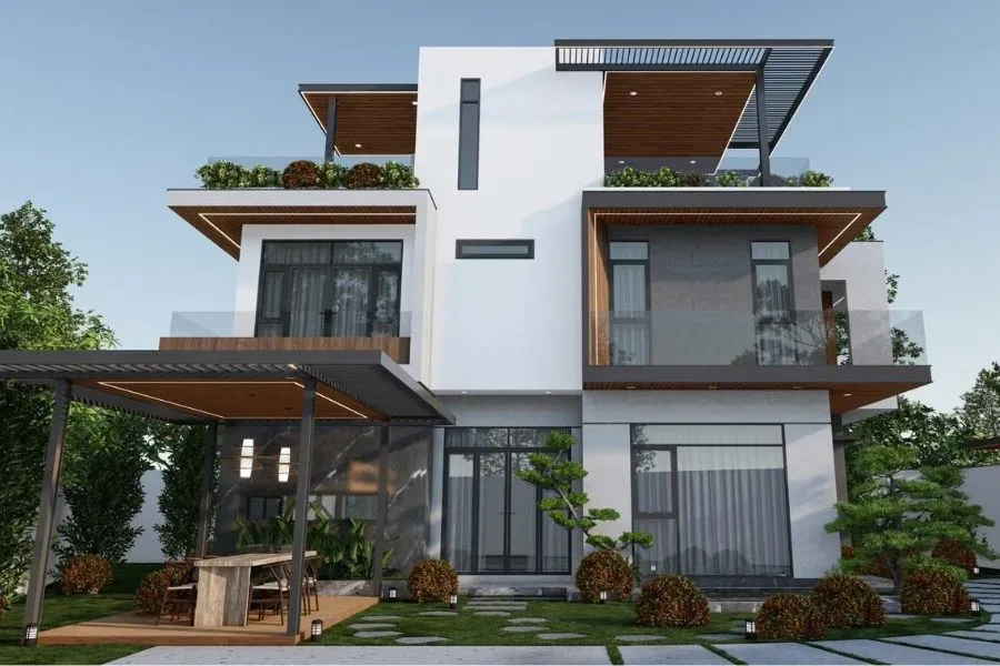 Mẫu nhà 2 tầng 1 tum phong cách Hiện đại
