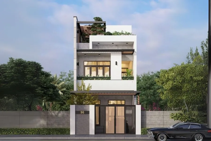 Mẫu nhà 2 tầng 1 tum phong cách Tối giản
