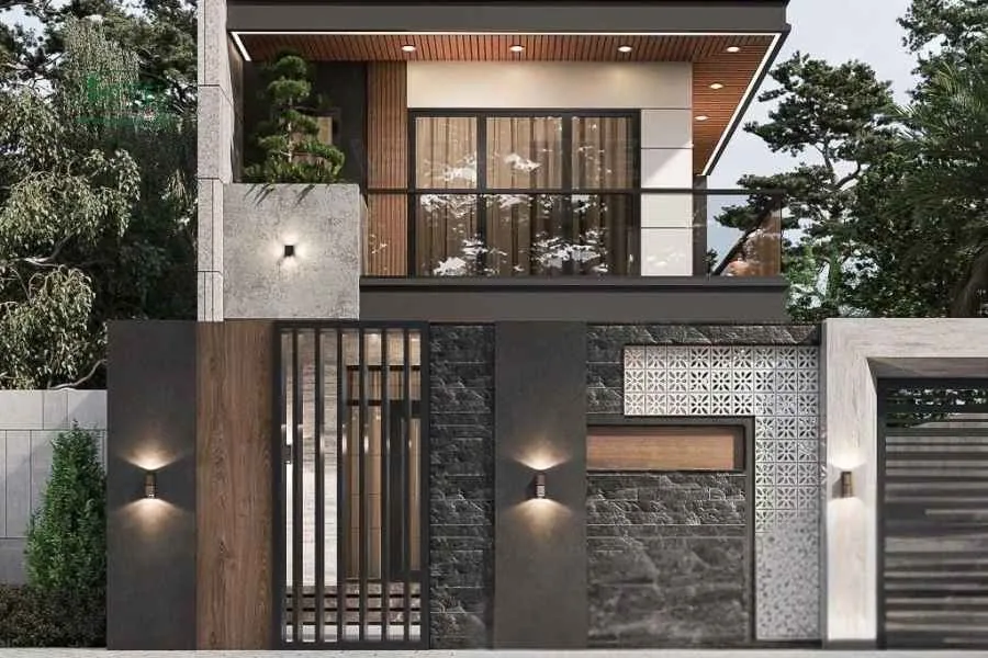 Mẫu nhà 2 tầng lửng mặt tiền 6m