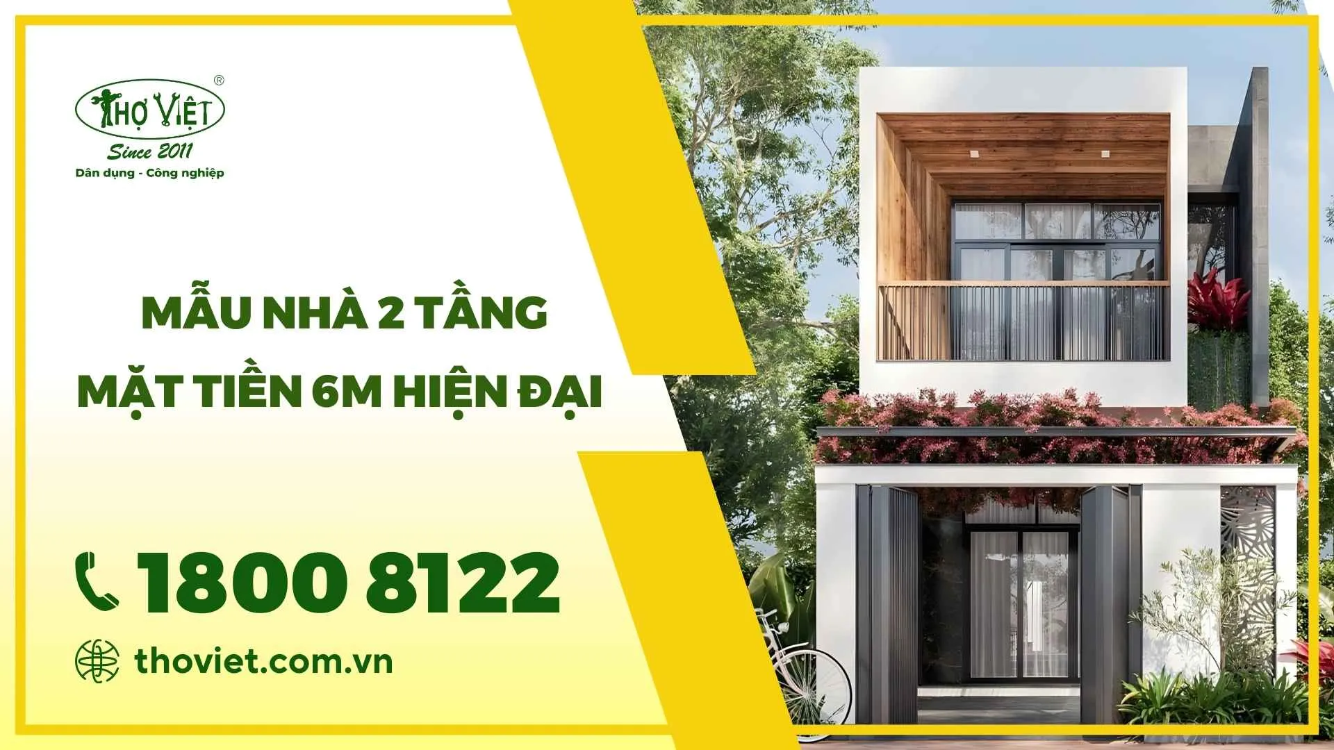 Mẫu nhà 2 tầng mặt tiền 6m hiện đại