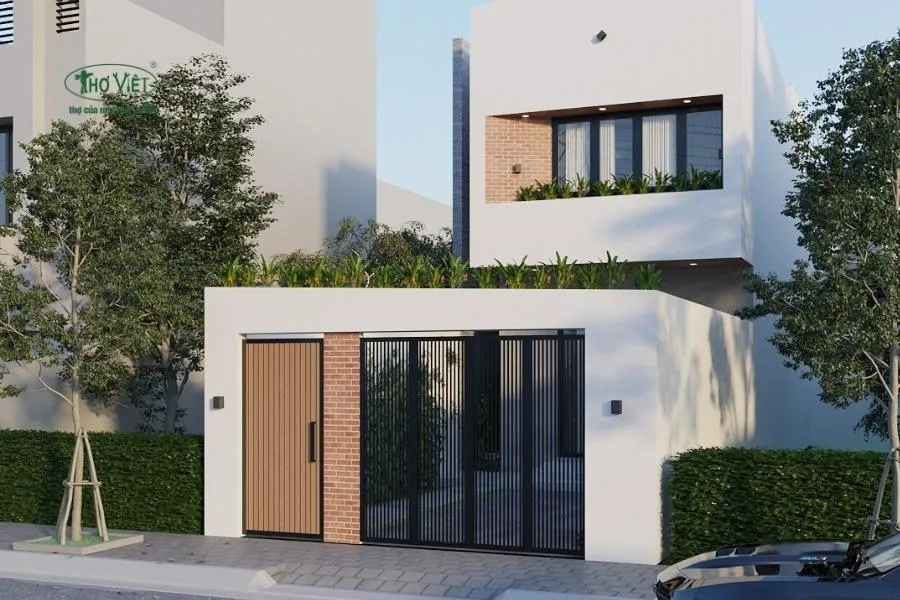 Mẫu nhà 2 tầng mặt tiền 6m mái bằng