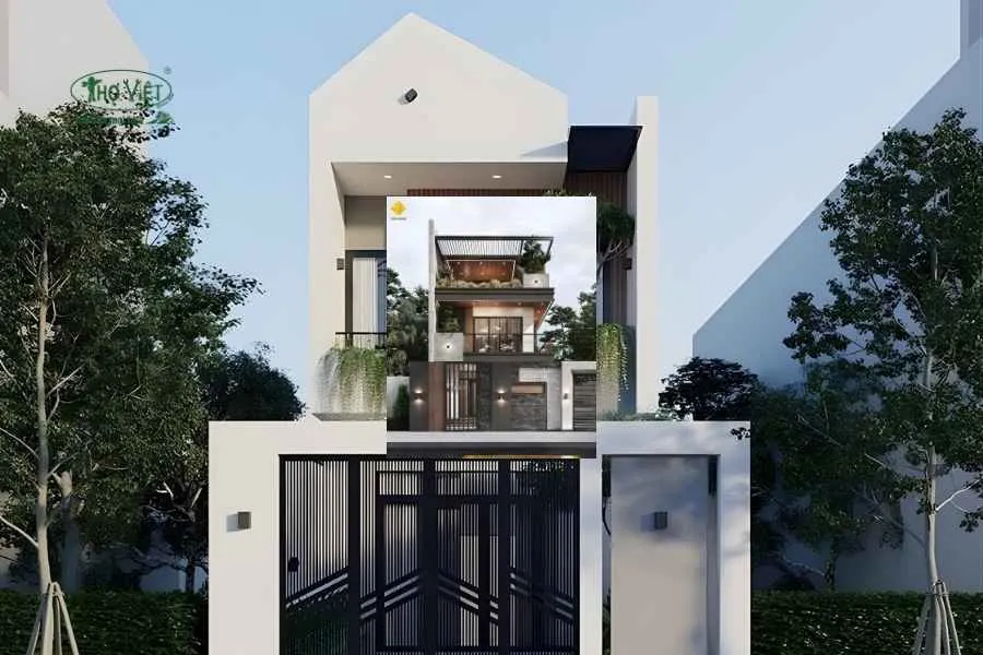 Mẫu nhà 2 tầng mặt tiền 6m mái chữ A