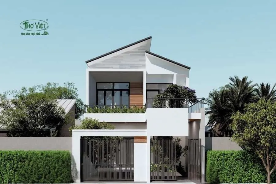 Mẫu nhà 2 tầng mặt tiền 6m mái lệch