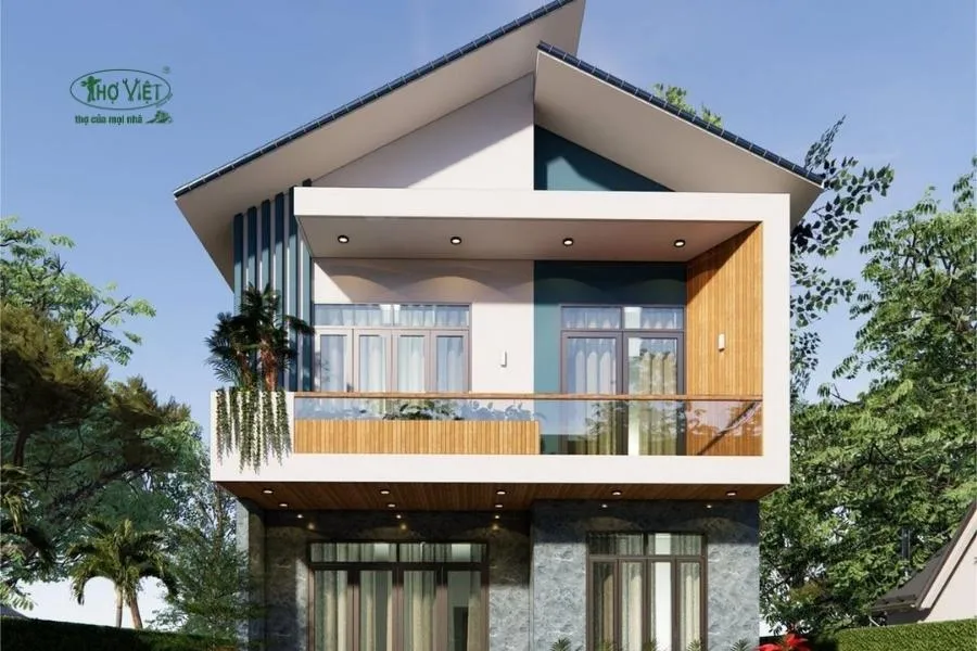 Mẫu nhà 2 tầng mặt tiền 6m mái lệch