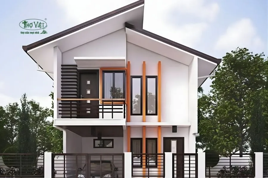 Mẫu nhà 2 tầng mặt tiền 6m mái lệch
