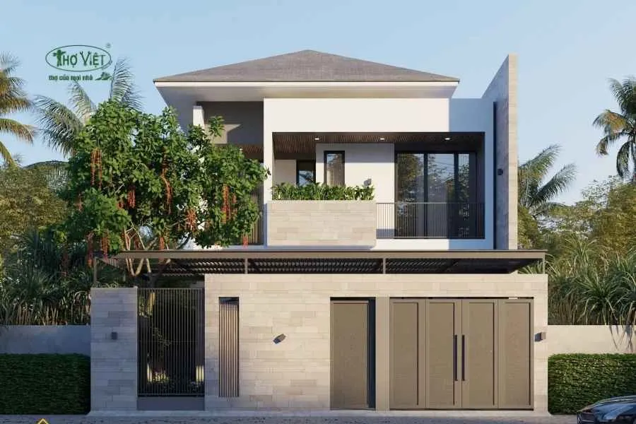 Mẫu nhà 2 tầng mặt tiền 6m mái Nhật