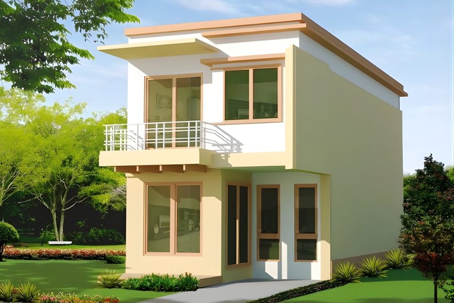 Mẫu nhà 2 tầng nông thôn 800 triệu mái bằng thiết kế đơn giản tiết kiệm chi phí.