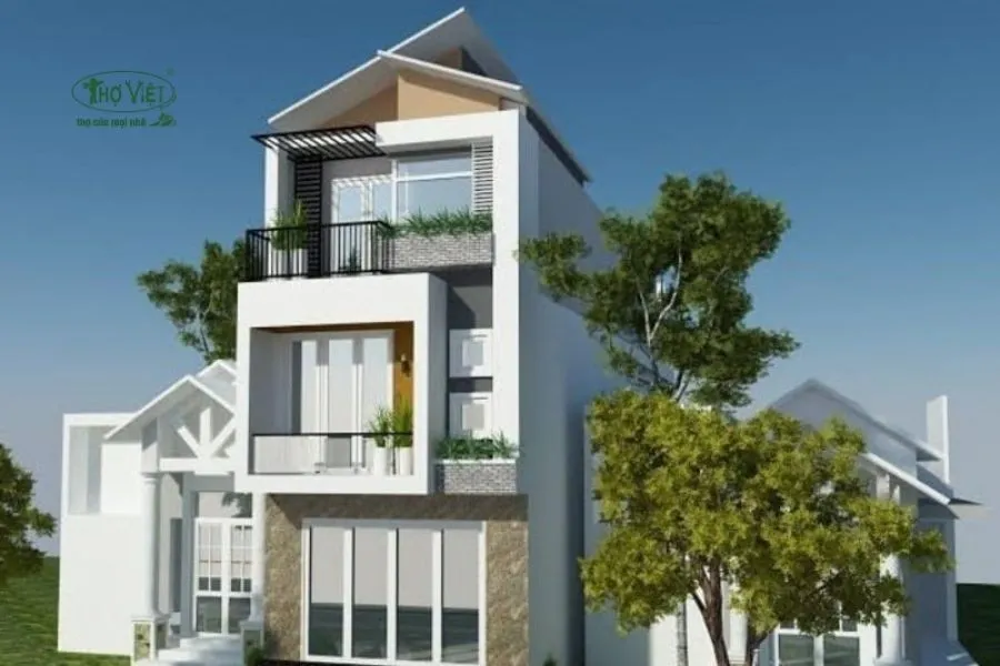 Mẫu nhà 3 tầng 5x20m mái lệch