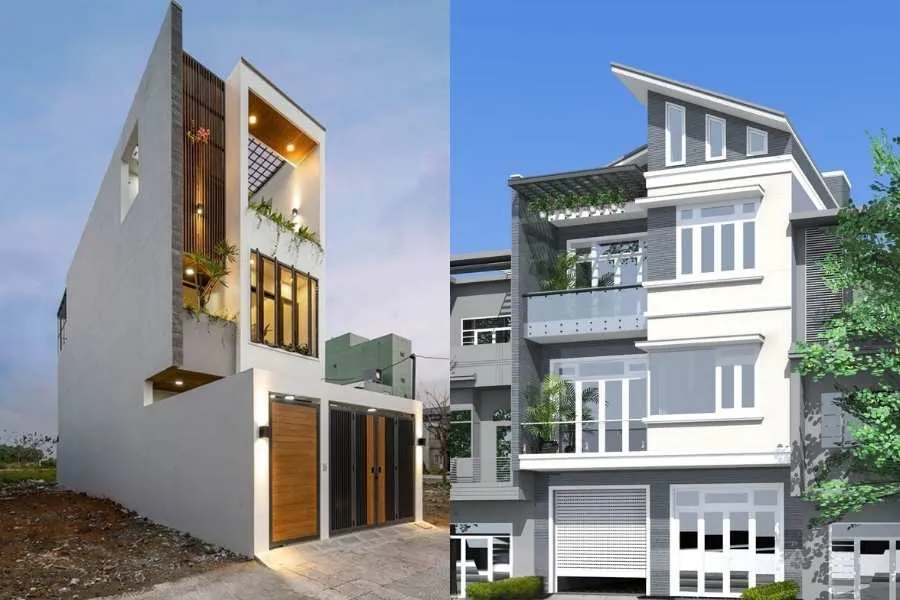 Mẫu nhà 3 tầng 5x20m mái lệch