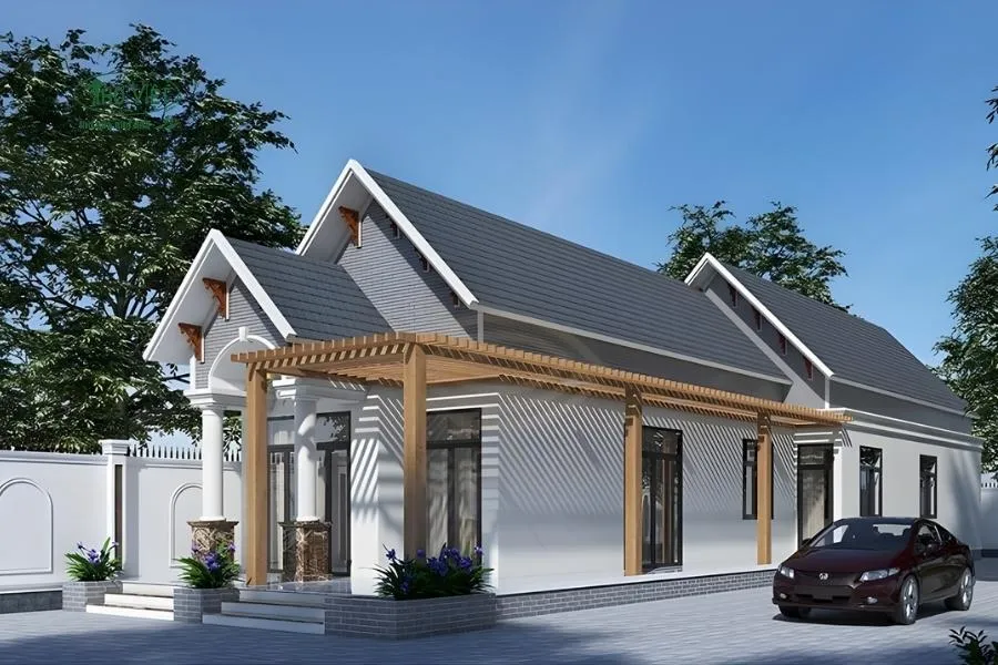 Mẫu nhà cấp 4 5×20 mái tôn