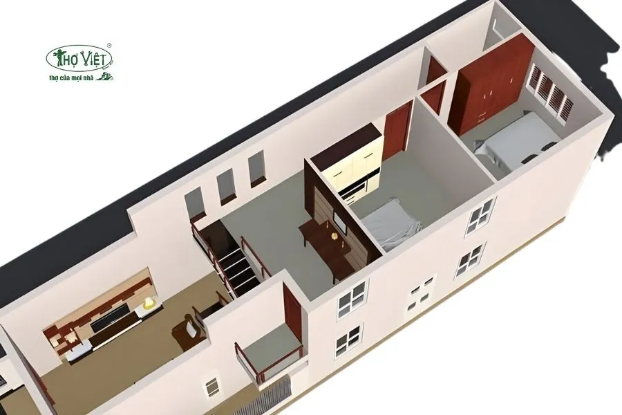 Mẫu nhà cấp 4 đẹp 5×20 2 phòng ngủ