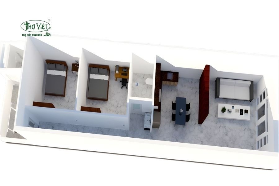 Mẫu nhà cấp 4 đẹp 5×20 2 phòng ngủ