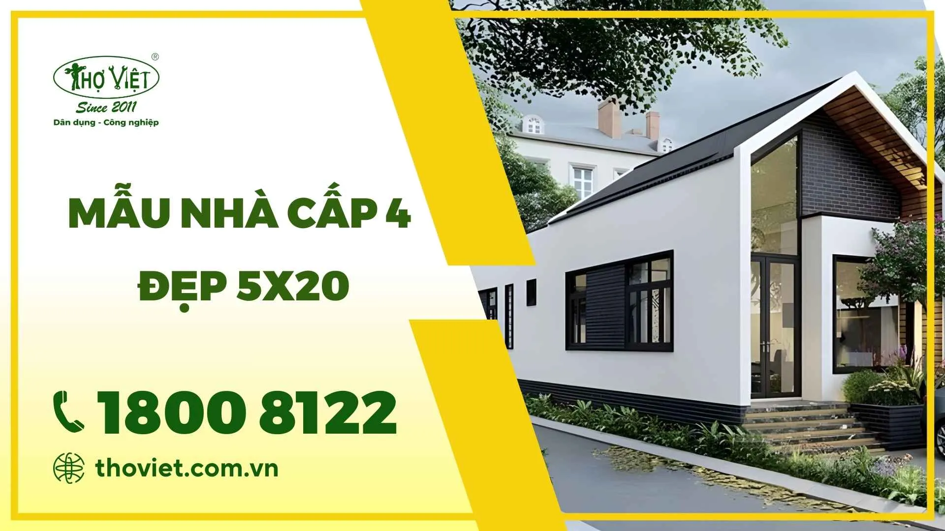 Mẫu nhà cấp 4 đẹp 5x20
