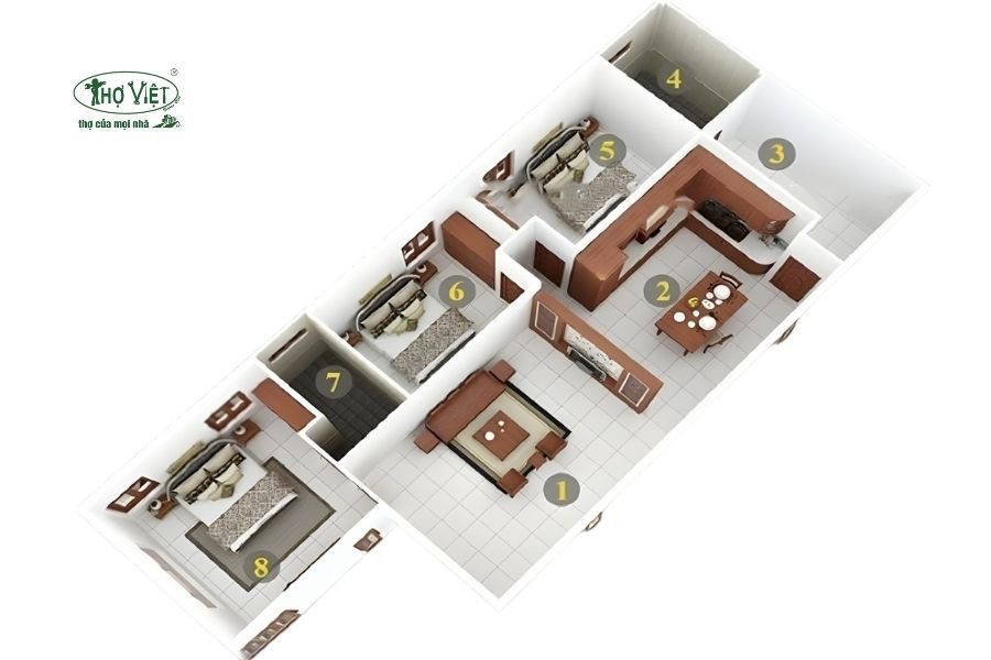 Mẫu nhà cấp 4 đẹp 5×20 3 phòng ngủ