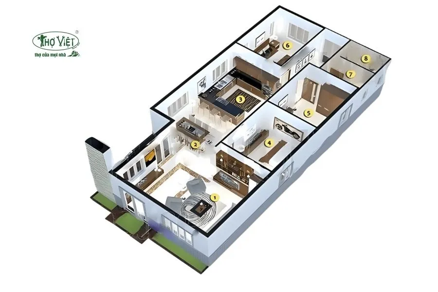 Mẫu nhà cấp 4 đẹp 5×20 3 phòng ngủ