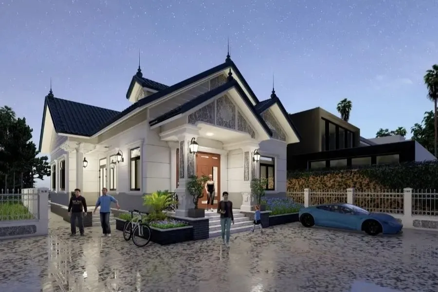Mẫu nhà cấp 4 mái Thái 8x12m hướng Đông Tứ Trạch