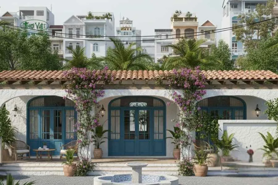 Mẫu nhà cấp 4 ngang 10m Địa Trung Hải