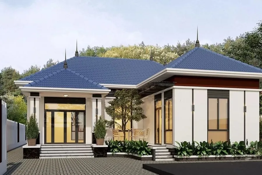 Mẫu Nhà Chữ L 1 Tầng Mái Nhật
