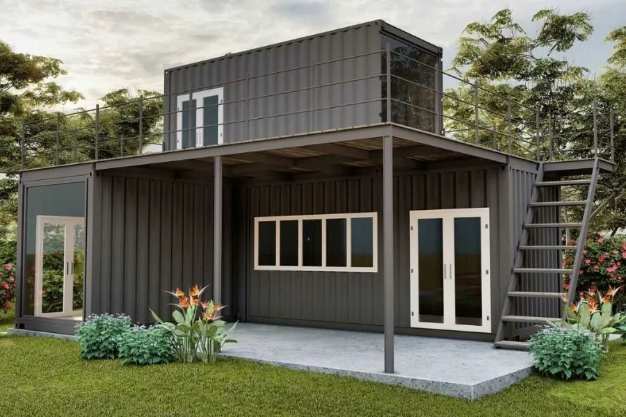 Mẫu nhà container 2 tầng giúp tăng diện tích ở mà không cần mở rộng mặt bằng đất.