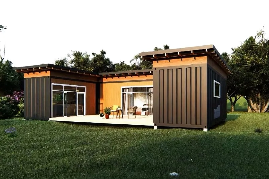 Mẫu nhà container chữ U thiết kế kín đáo, phù hợp làm nhà vườn.