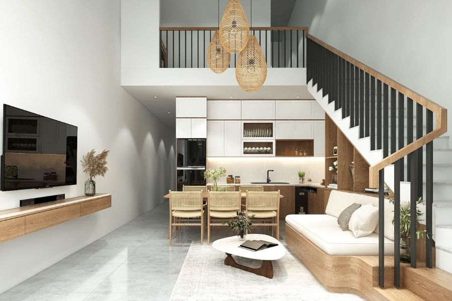 Mẫu nhà gác lửng đẹp 5x20m