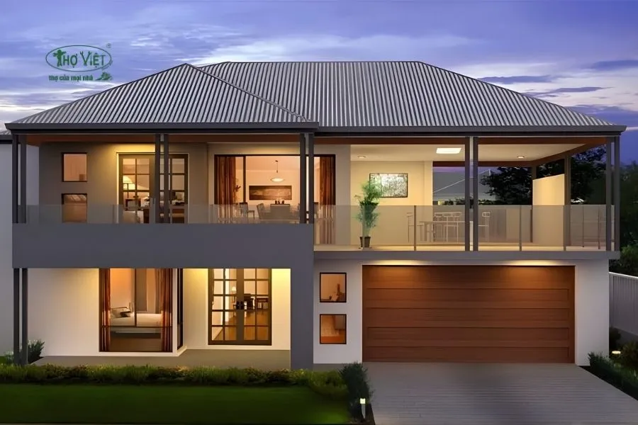 Mẫu nhà mái tôn 2 tầng