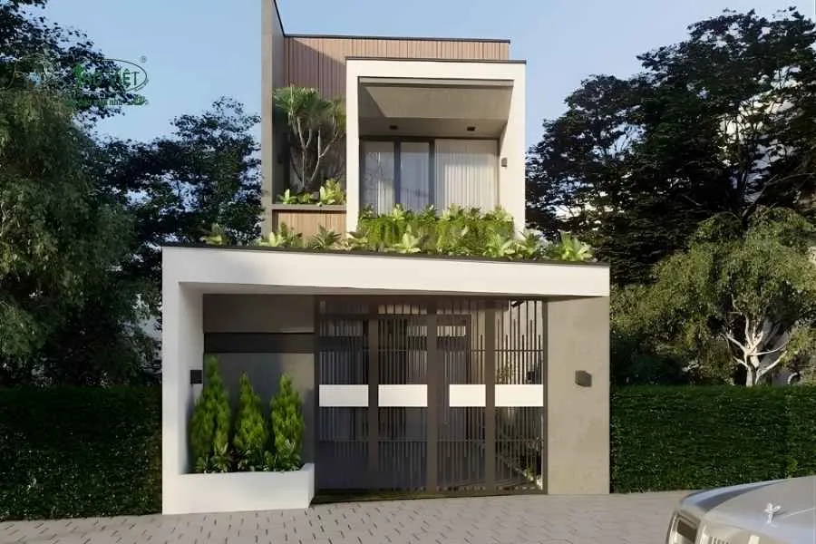 Mẫu nhà phố 2 tầng mặt tiền 5m có sân vườn