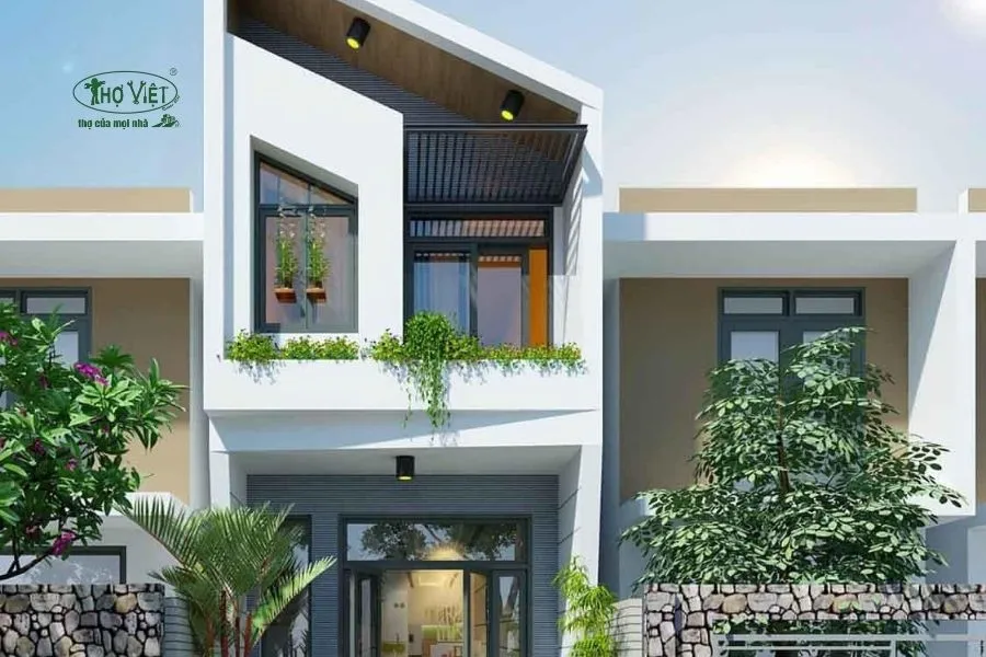 Mẫu nhà phố 2 tầng mặt tiền 5m mái lệch