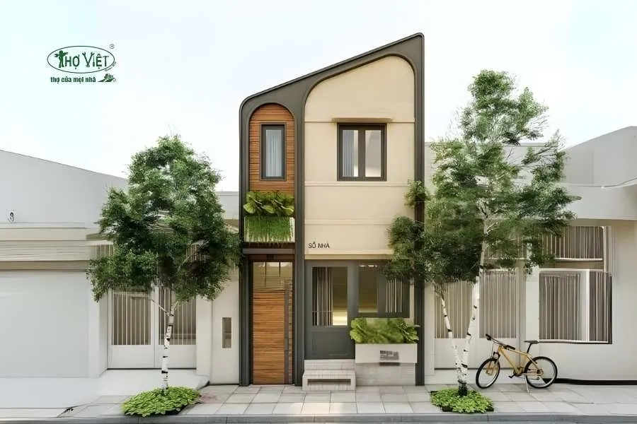 Mẫu nhà phố 2 tầng mặt tiền 5m mái lệch