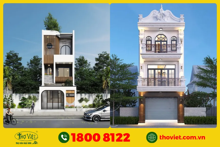 Mẫu nhà ống đẹp 3 tầng 4m có giếng trời