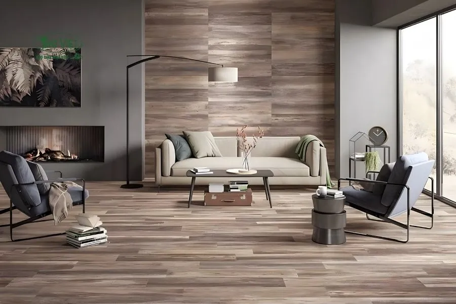 Mẫu nhà ốp gạch tường giả cổ và gạch giả gỗ