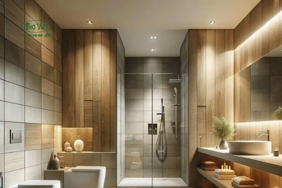 Mẫu nhà ốp gạch tường giả cổ và gạch giả gỗ